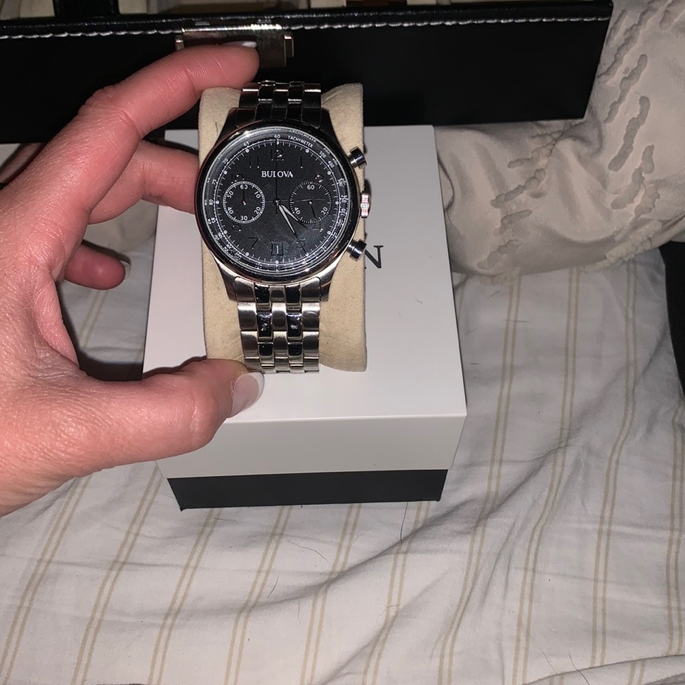 COPY - Bulova Men's Quartz Chronograph Black Multi Dial Silver-Tone 43mm Watch …